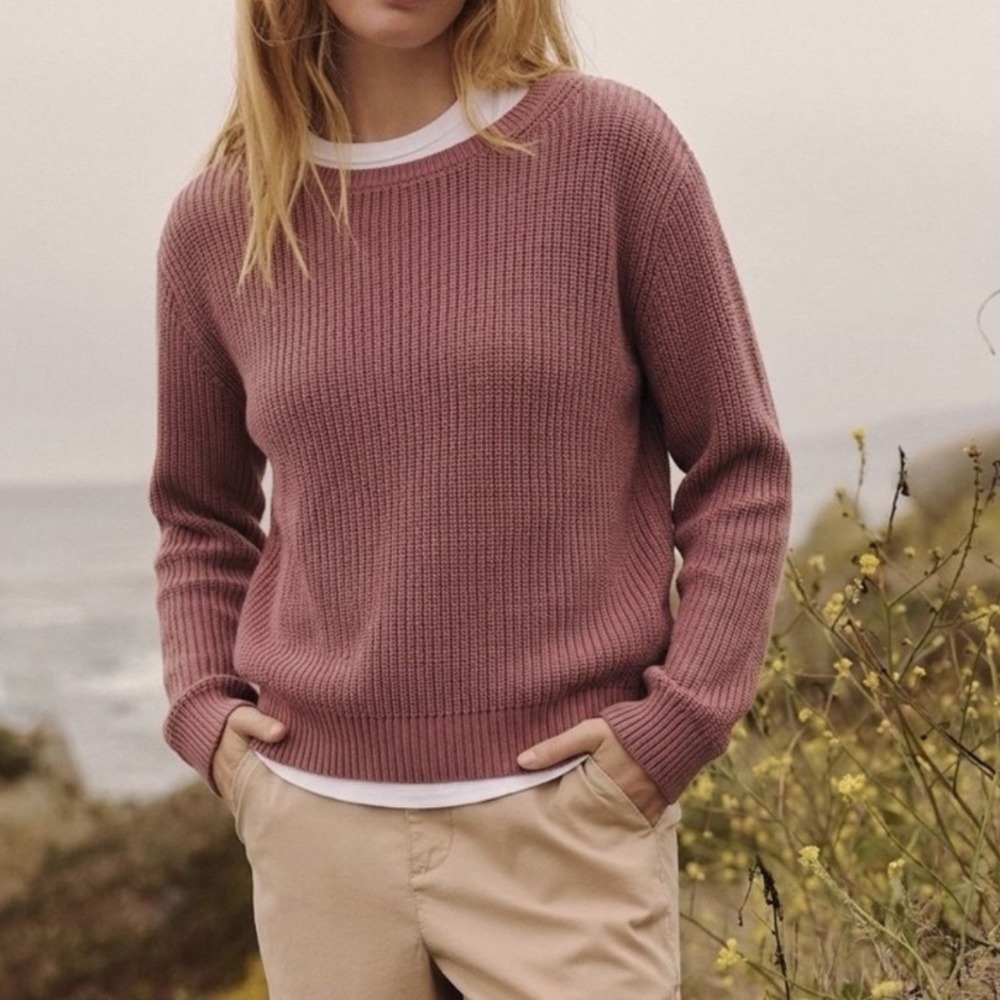 PACT Rib-Knit Sweater XXL Pink Shaker Stitch Organic Cotton Coastal Minimalist